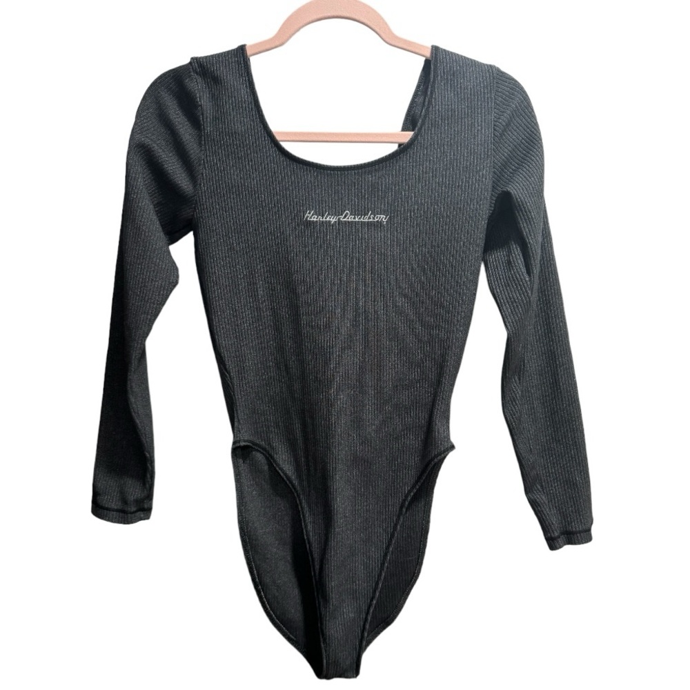 Harley Davidson Dark Gray Ribbed Long-sleeve One-Piece Bodysuit, Sz. Medium EUC!